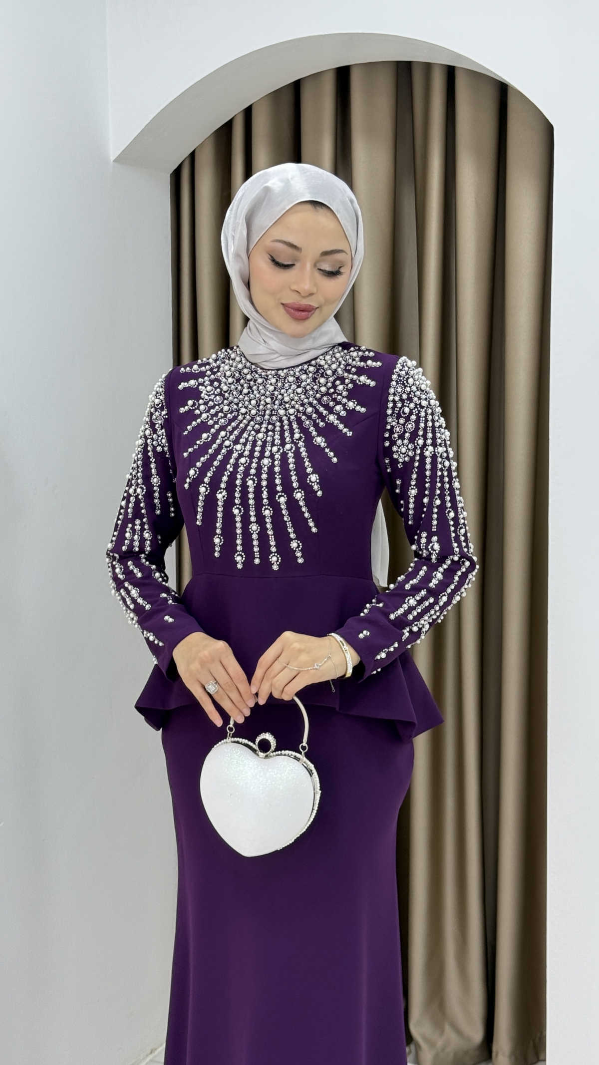 Prenses Tesettür Abiye Elbise - Mor