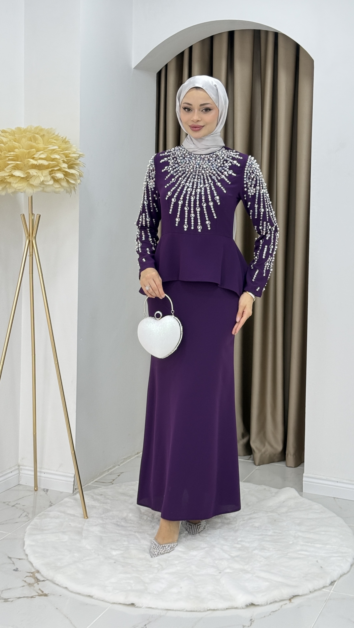 Prenses Tesettür Abiye Elbise - Mor