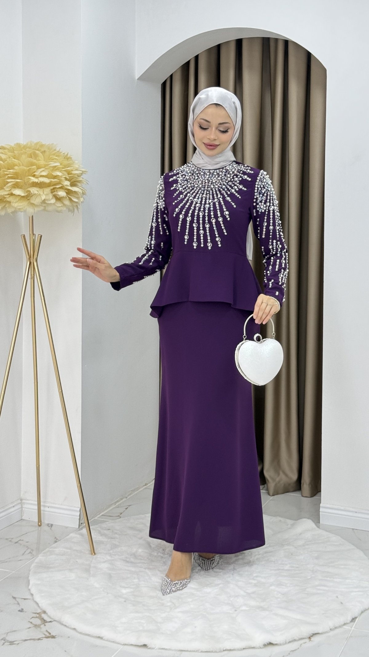 Prenses Tesettür Abiye Elbise - Mor