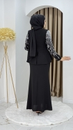 Prenses Tesettür Abiye Elbise - Siyah