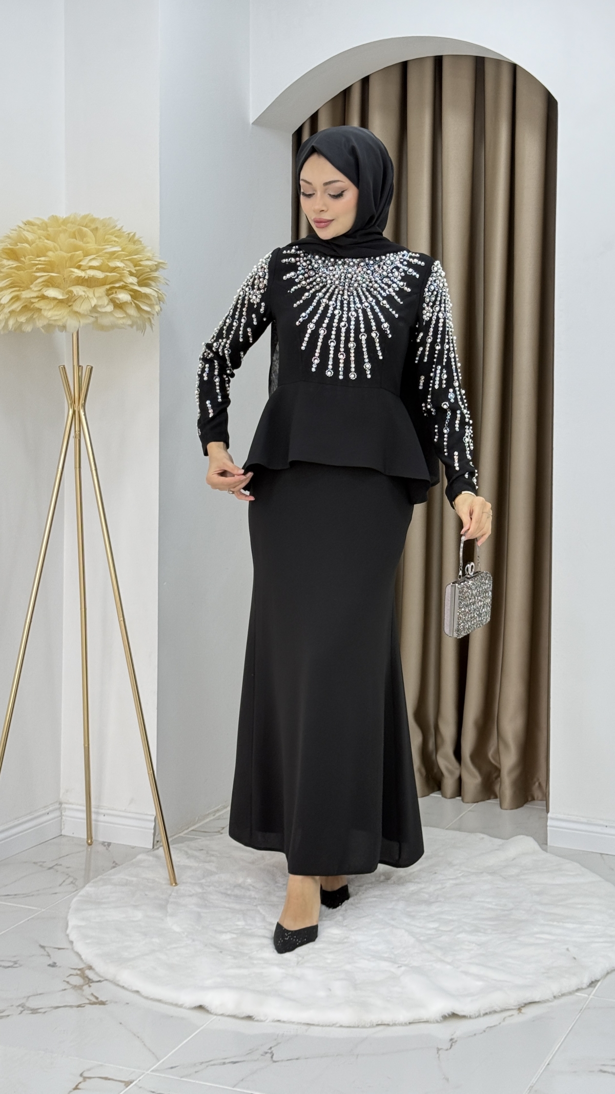 Prenses Tesettür Abiye Elbise - Siyah