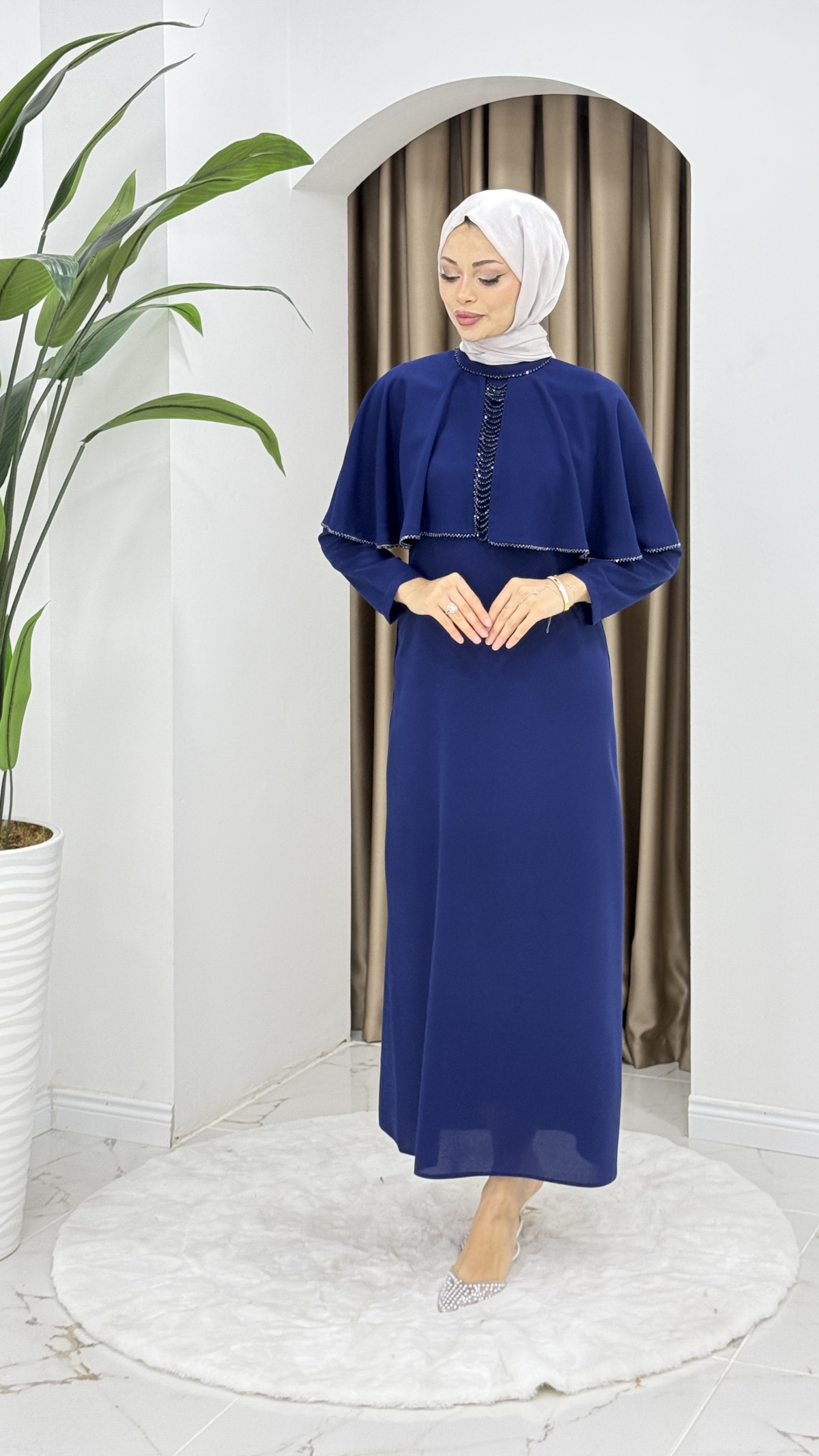 Filiz Tesettür Elbise - Mavi