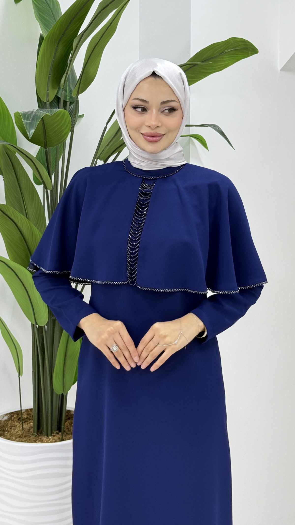 Filiz Tesettür Elbise - Mavi