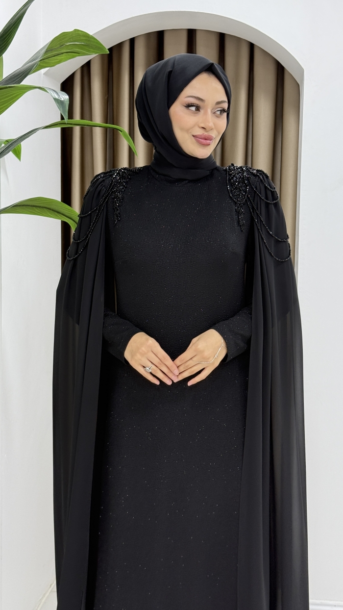 Hicran Tesettür Abiye Elbise - Siyah