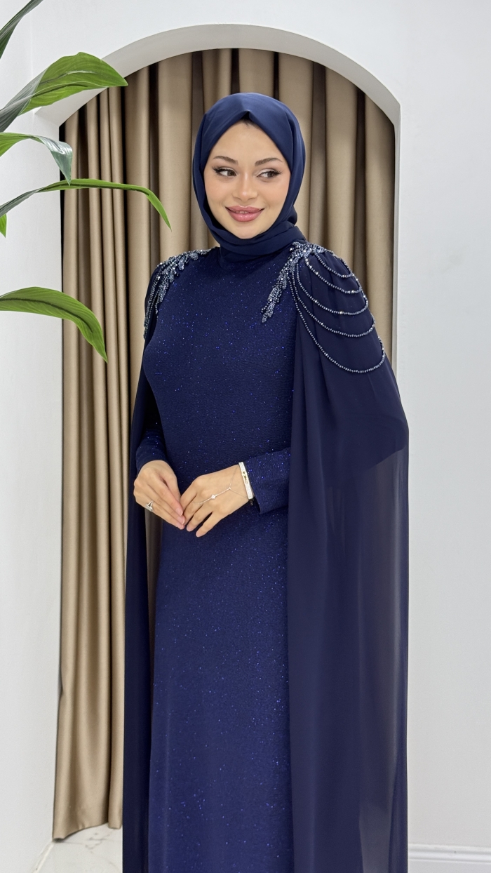 Hicran Tesettür Abiye Elbise - Lacivert