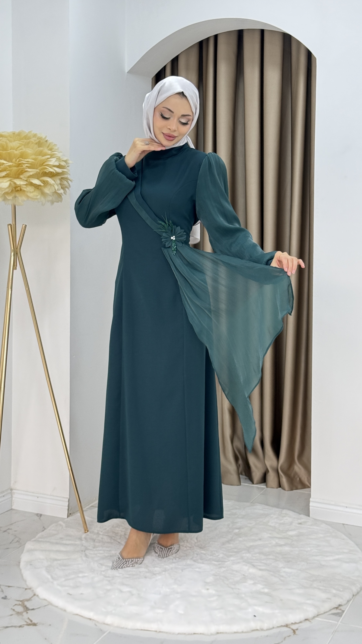 Firüze Abiye Tesettür Elbise - Zümrüt