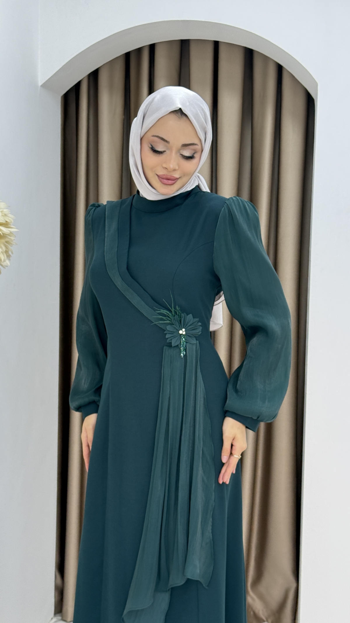 Firüze Abiye Tesettür Elbise - Zümrüt