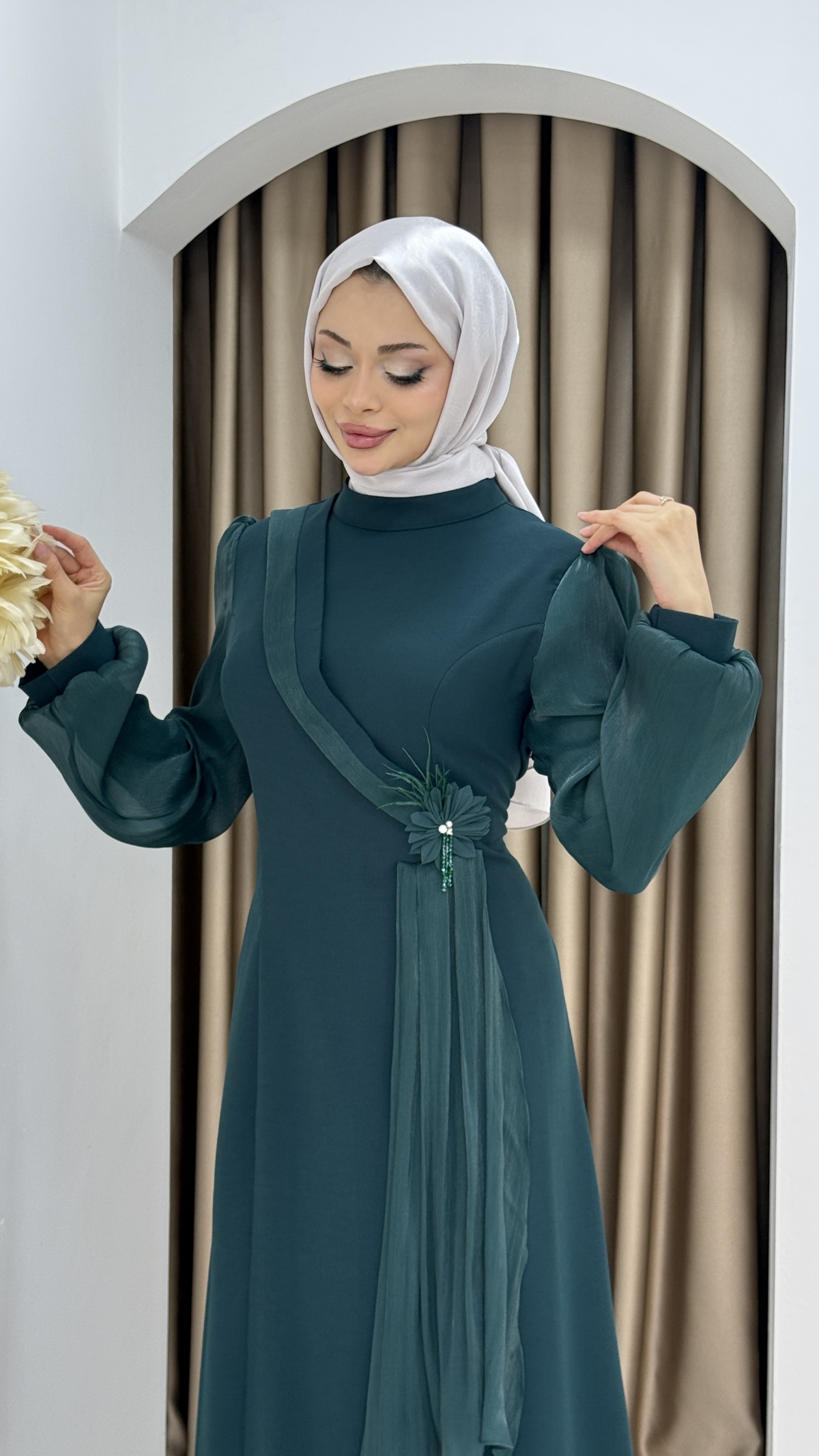 Firüze Abiye Tesettür Elbise - Zümrüt