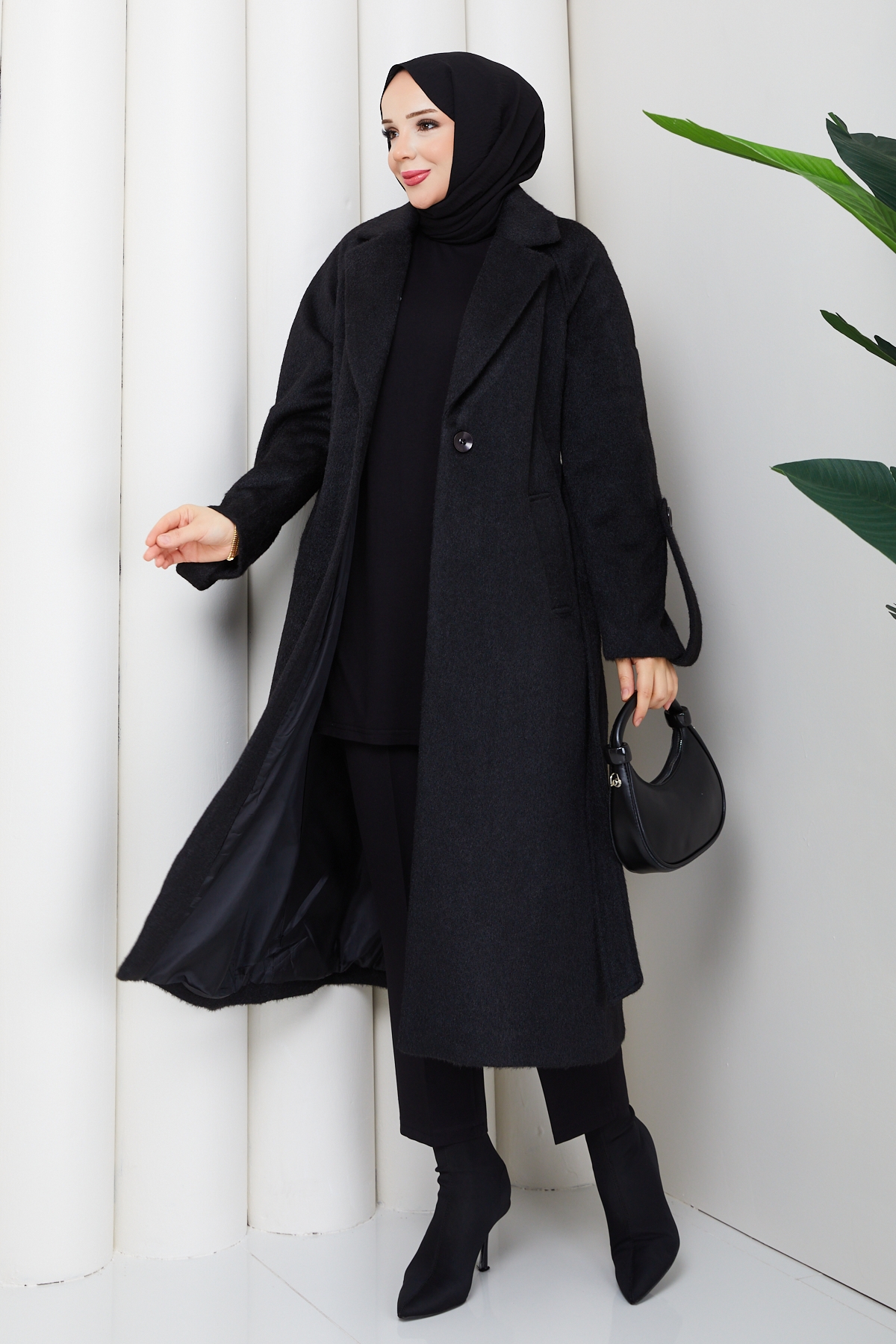 Ceyda Tesettür Kaşe Kaban - Siyah