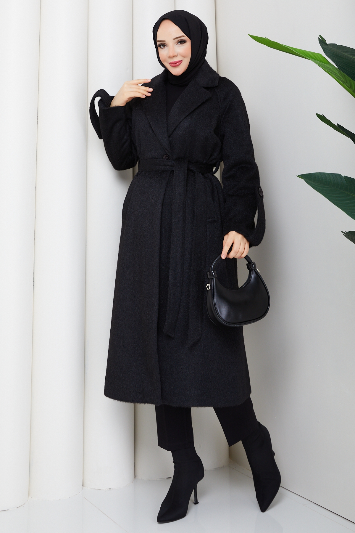 Ceyda Tesettür Kaşe Kaban - Siyah