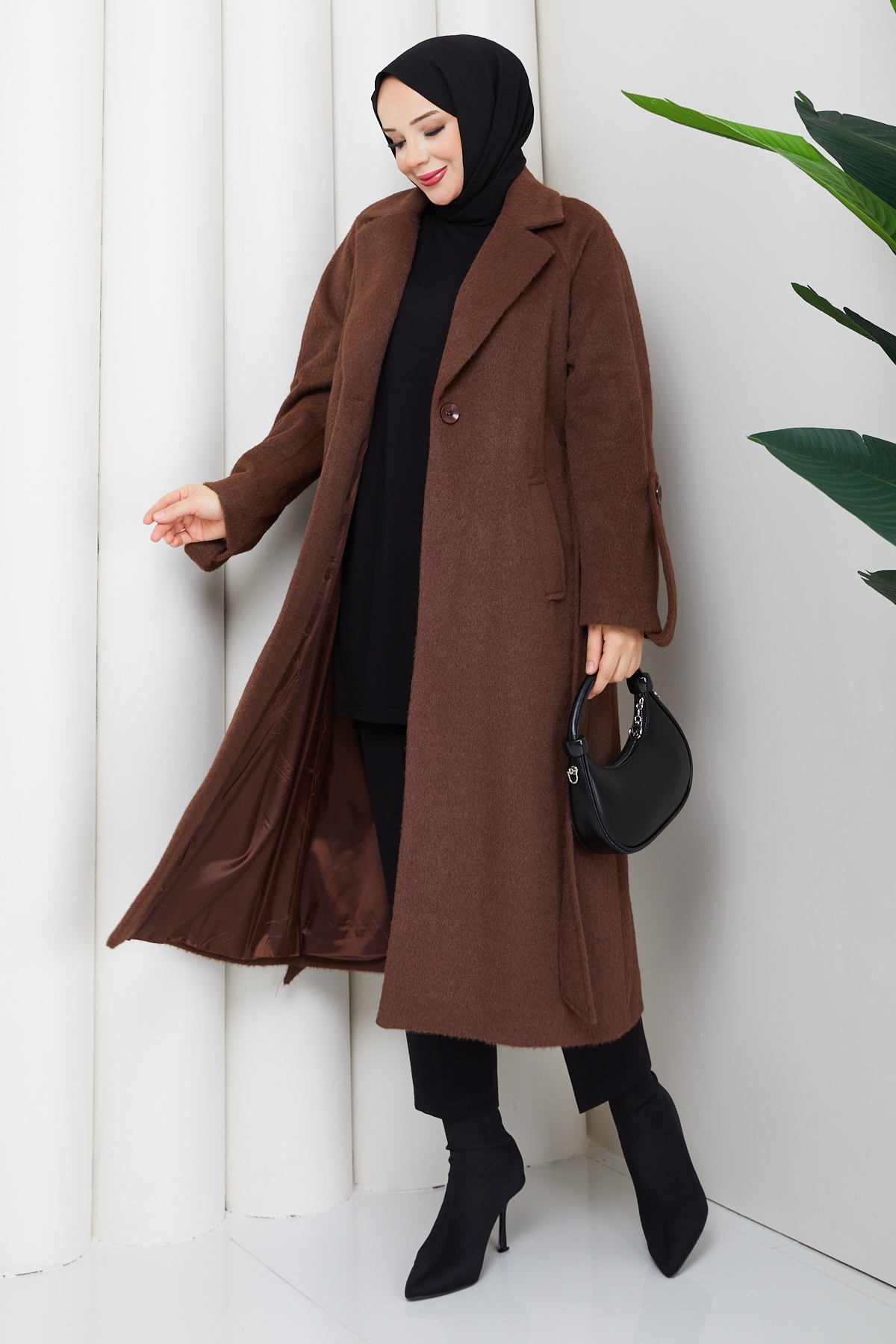 Ceyda Tesettür Kaşe Kaban - Kahve