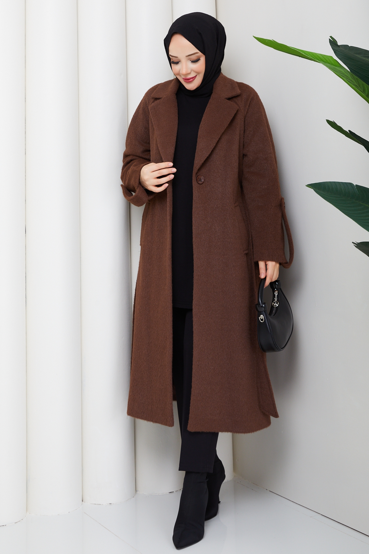 Ceyda Tesettür Kaşe Kaban - Kahve