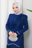 Beyhan Tesettür Abiye Elbise - Mavi