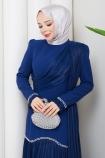 Beyhan Tesettür Abiye Elbise - Mavi
