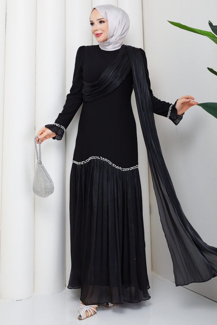 Beyhan Tesettür Abiye Elbise - Siyah