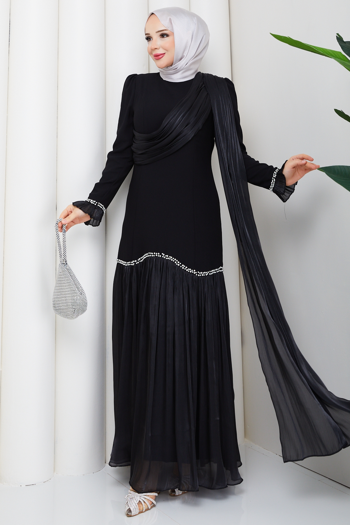 Beyhan Tesettür Abiye Elbise - Siyah