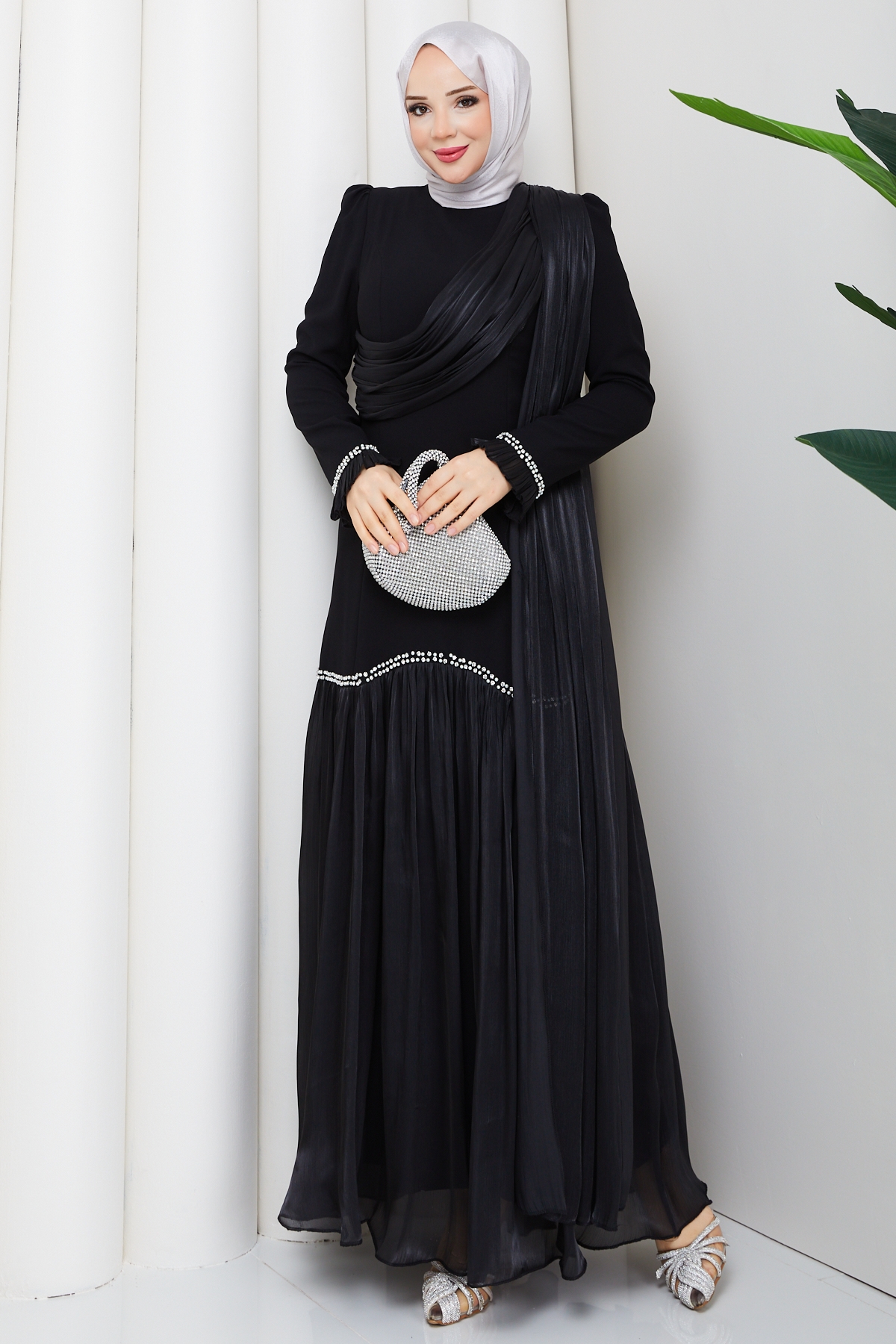 Beyhan Tesettür Abiye Elbise - Siyah