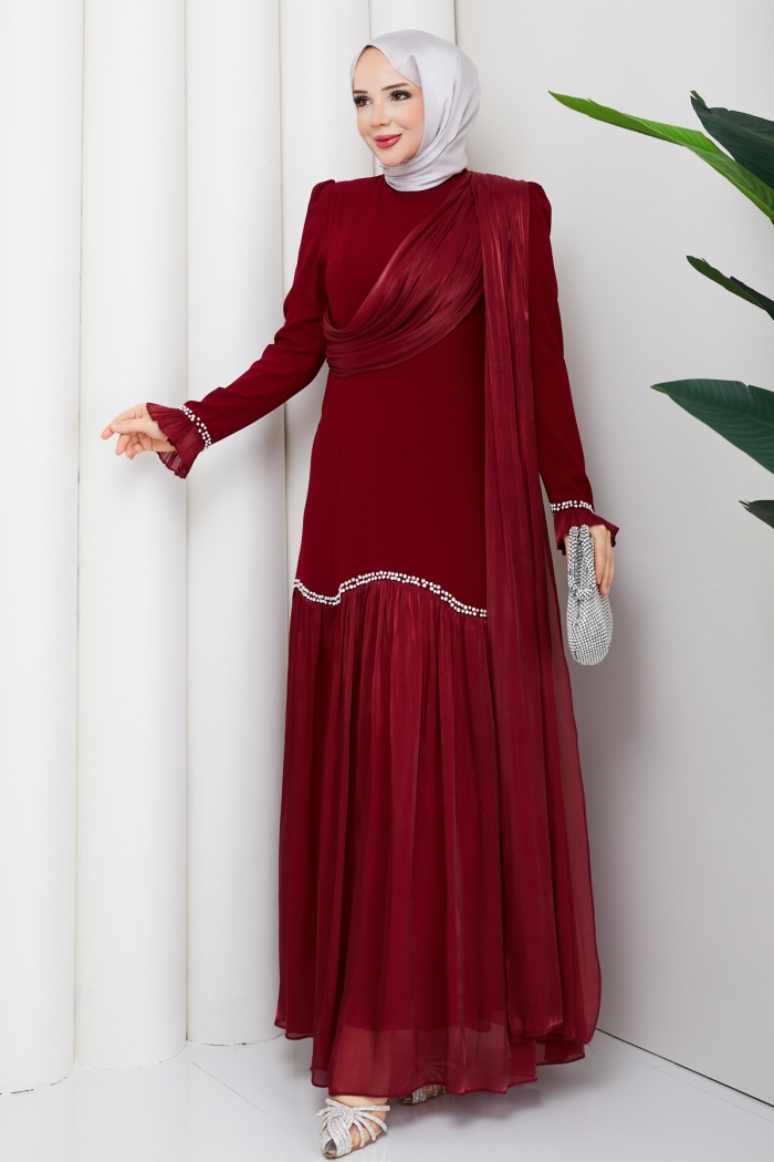 Beyhan Tesettür Abiye Elbise - Bordo