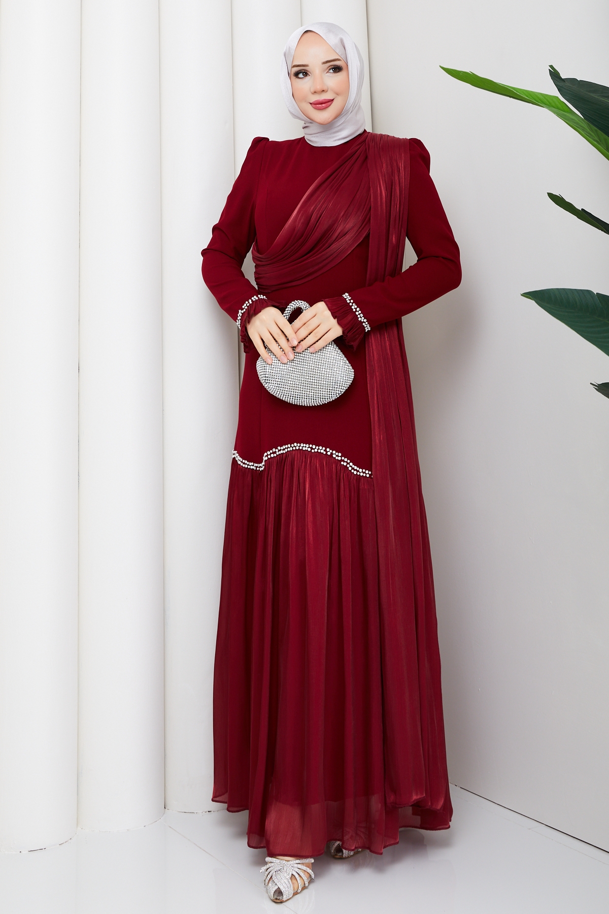 Beyhan Tesettür Abiye Elbise - Bordo