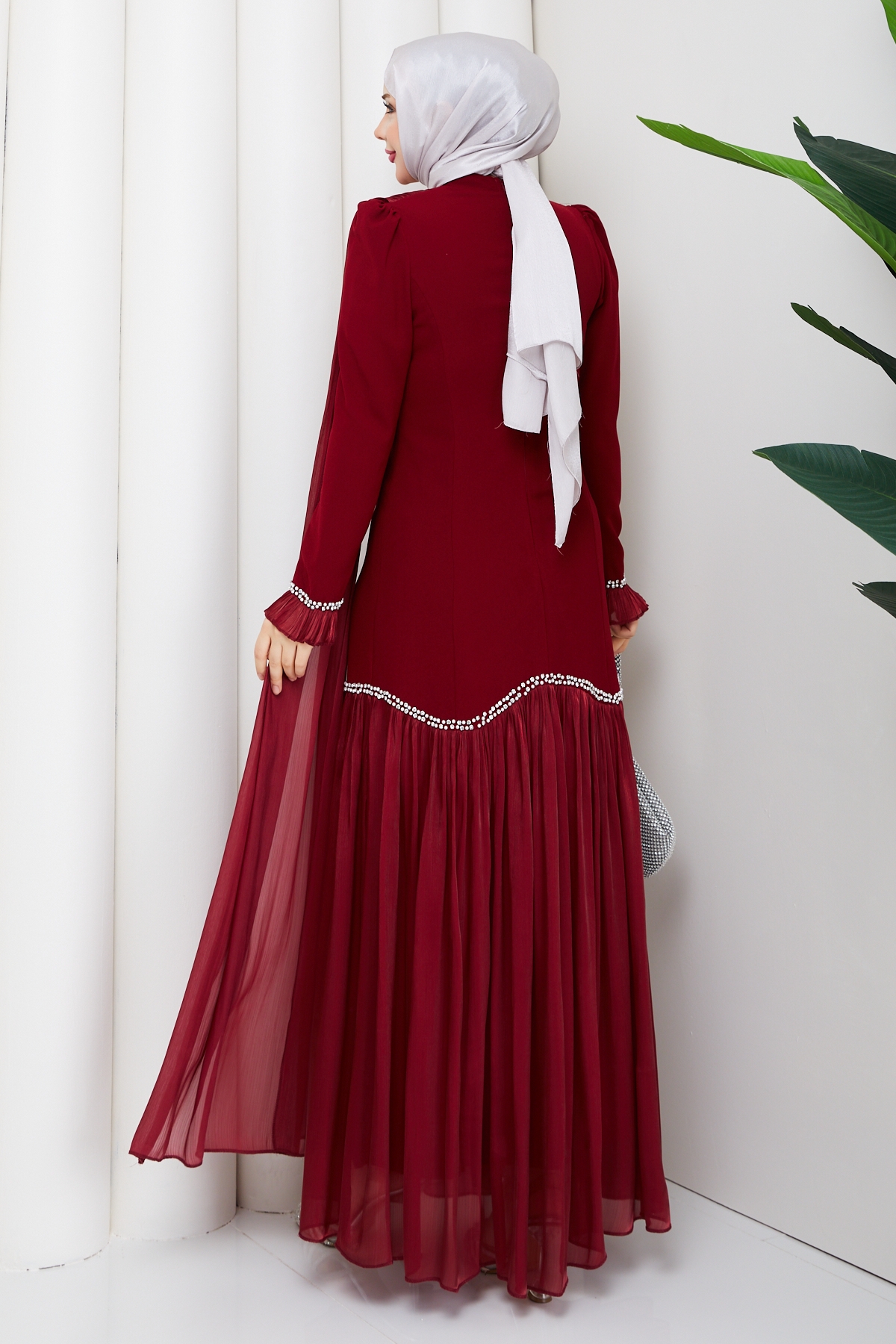 Beyhan Tesettür Abiye Elbise - Bordo