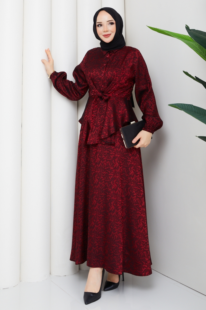 Tuna Tesettür Etekli Takım - Kırmızı