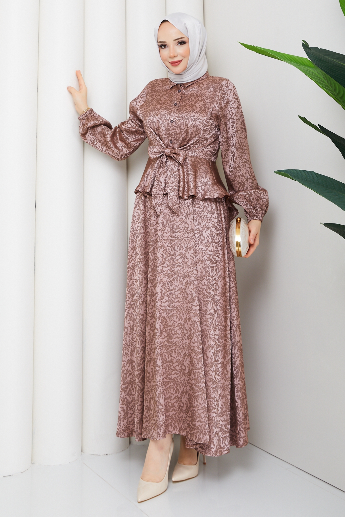 Tuna Tesettür Etekli Takım - Gül