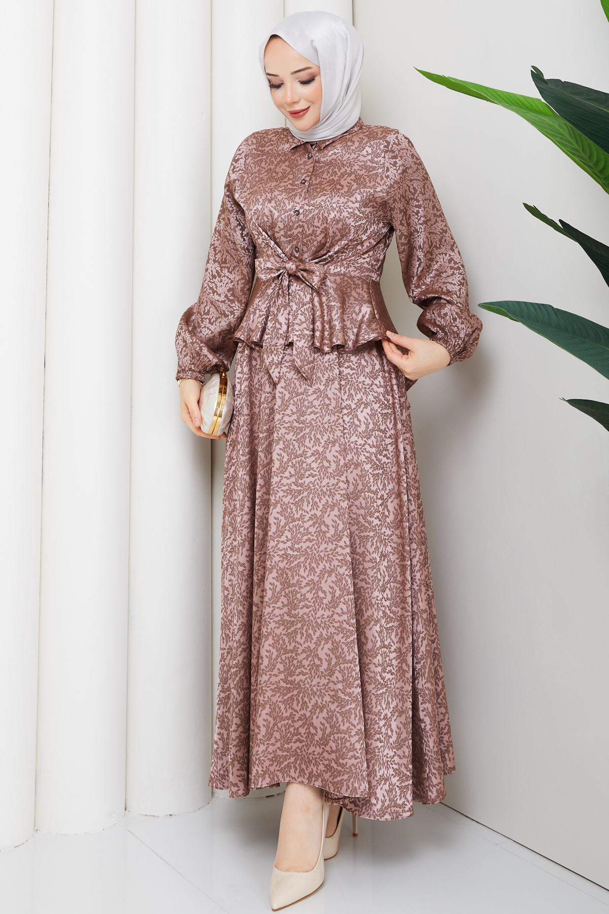 Tuna Tesettür Etekli Takım - Gül