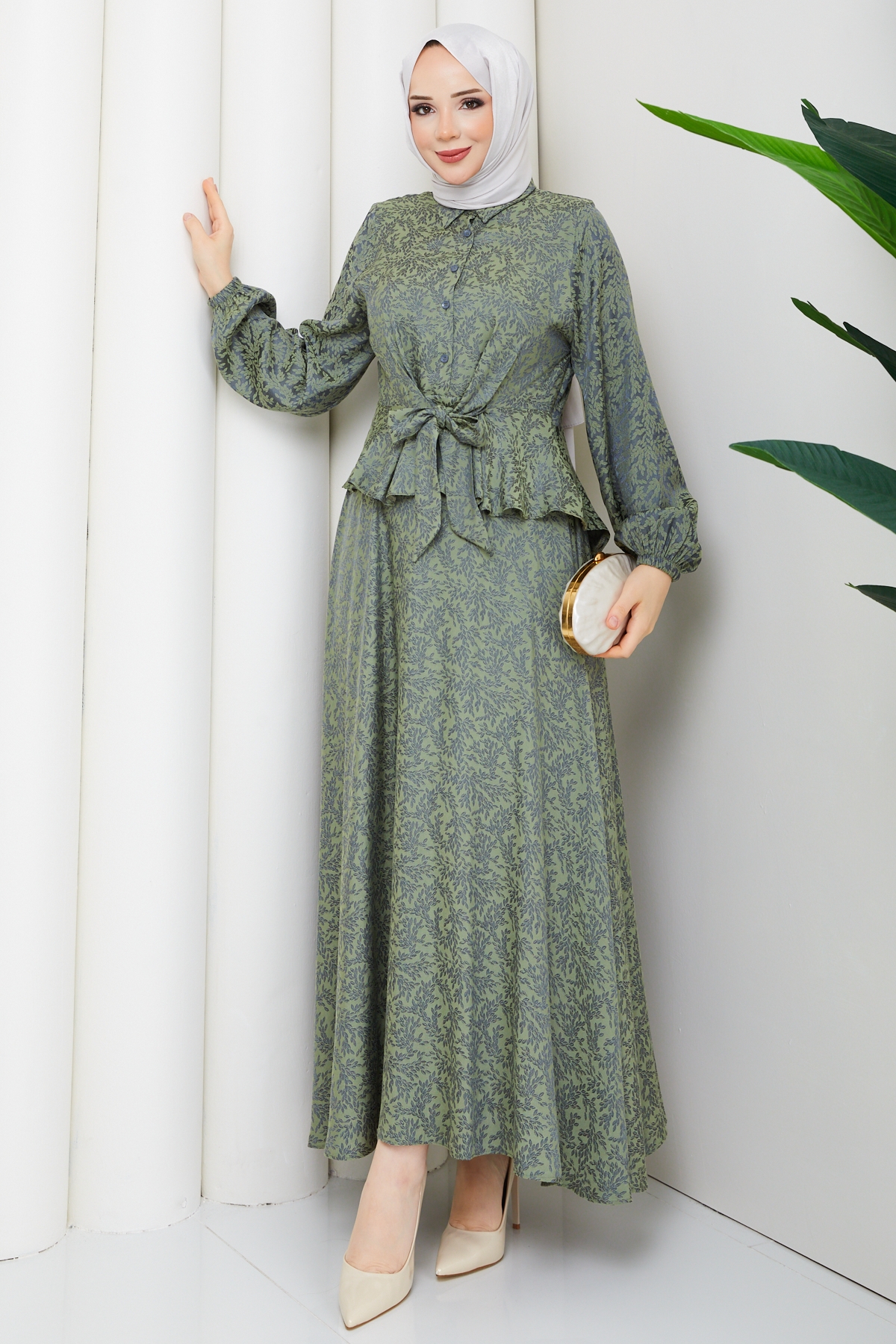 Tuna Tesettür Etekli Takım - Yeşil