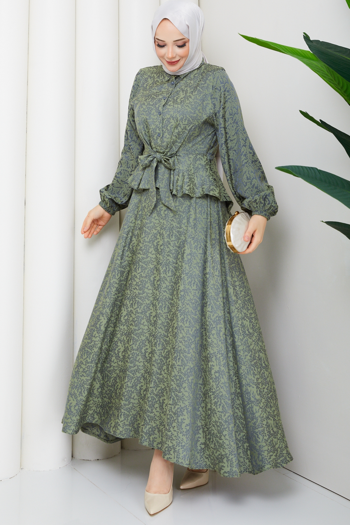 Tuna Tesettür Etekli Takım - Yeşil