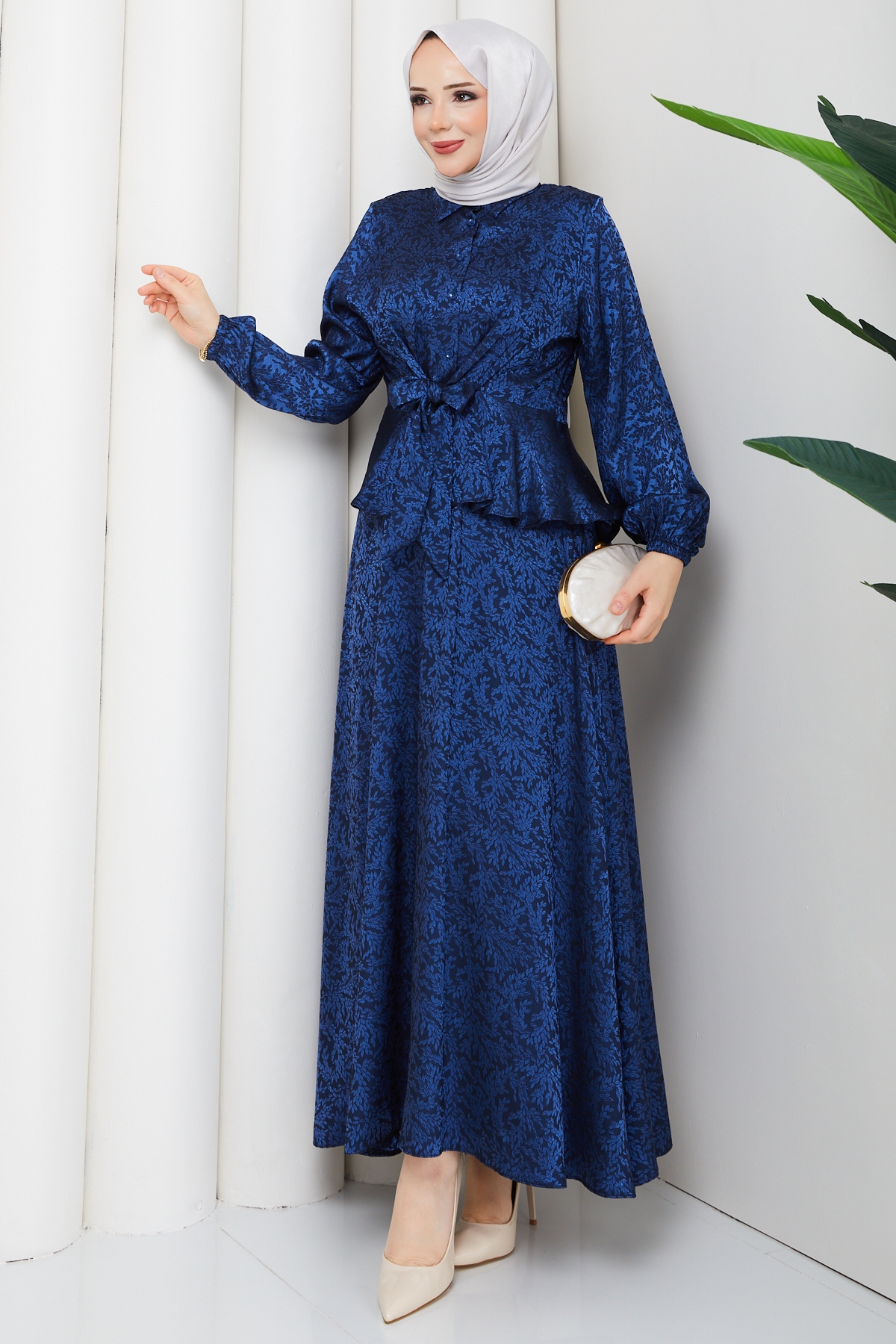 Tuna Tesettür Etekli Takım - Lacivert