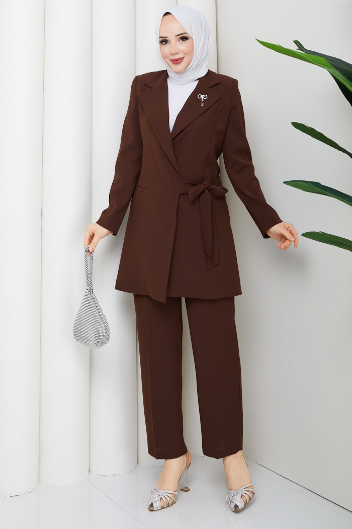 Melodi Pantolon Ceket Takım - Kahve