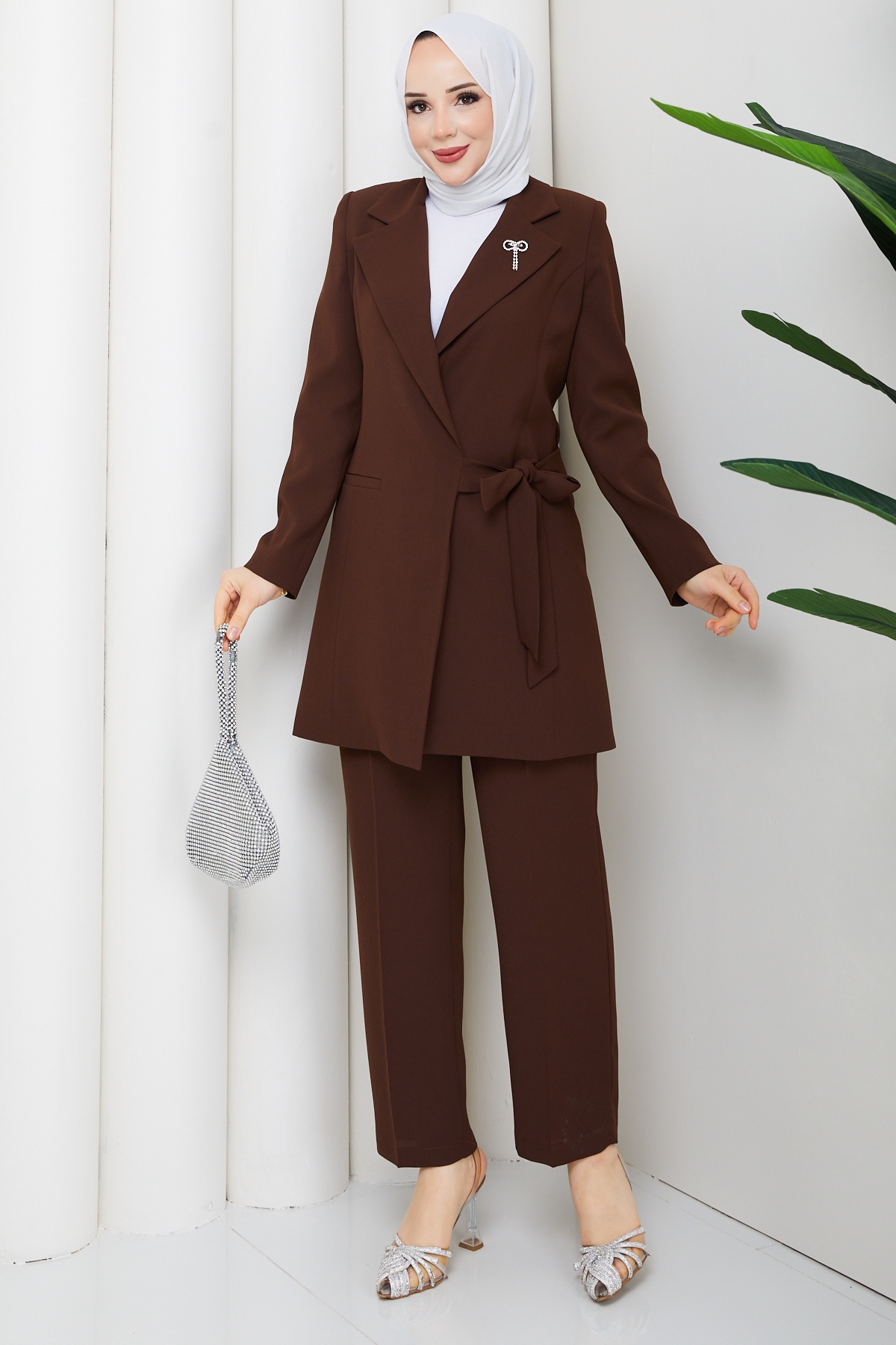 Melodi Pantolon Ceket Takım - Kahve
