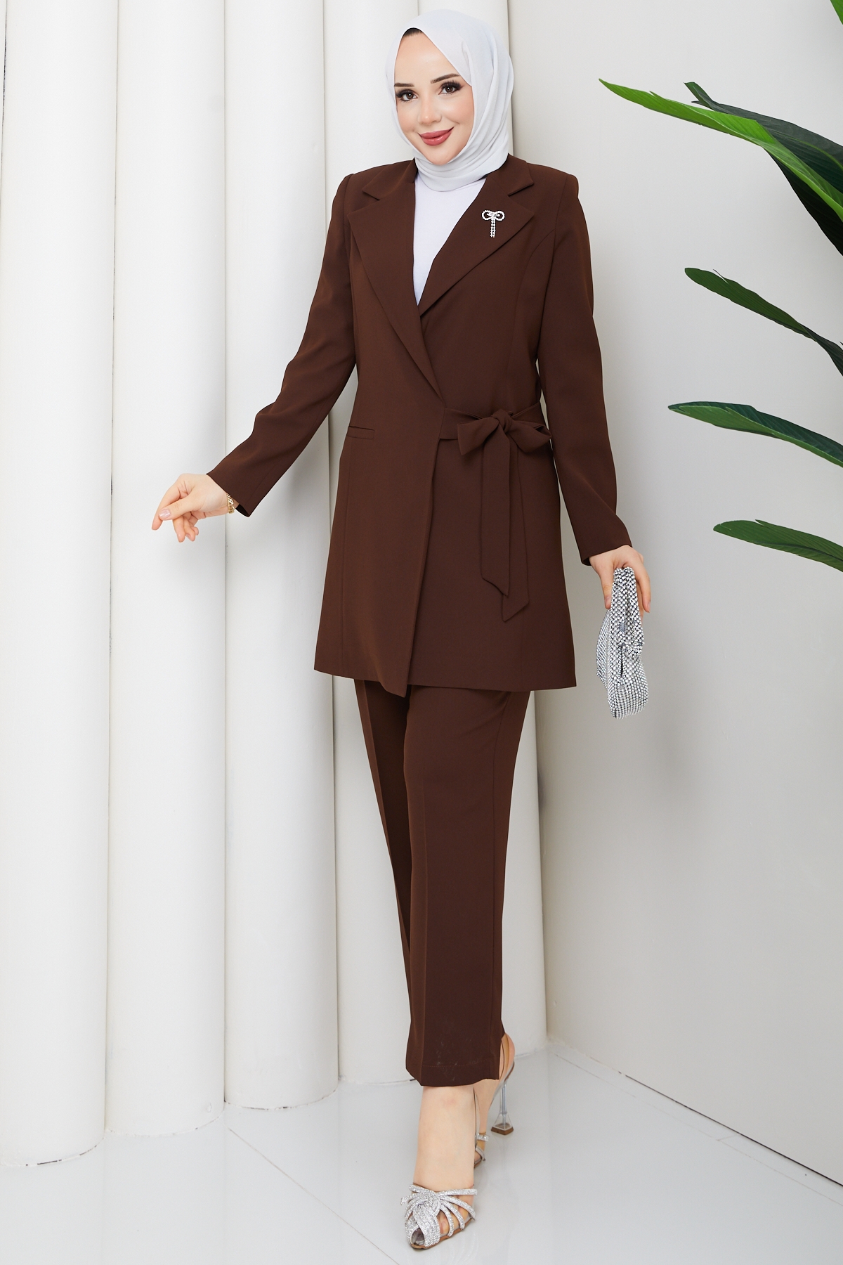Melodi Pantolon Ceket Takım - Kahve