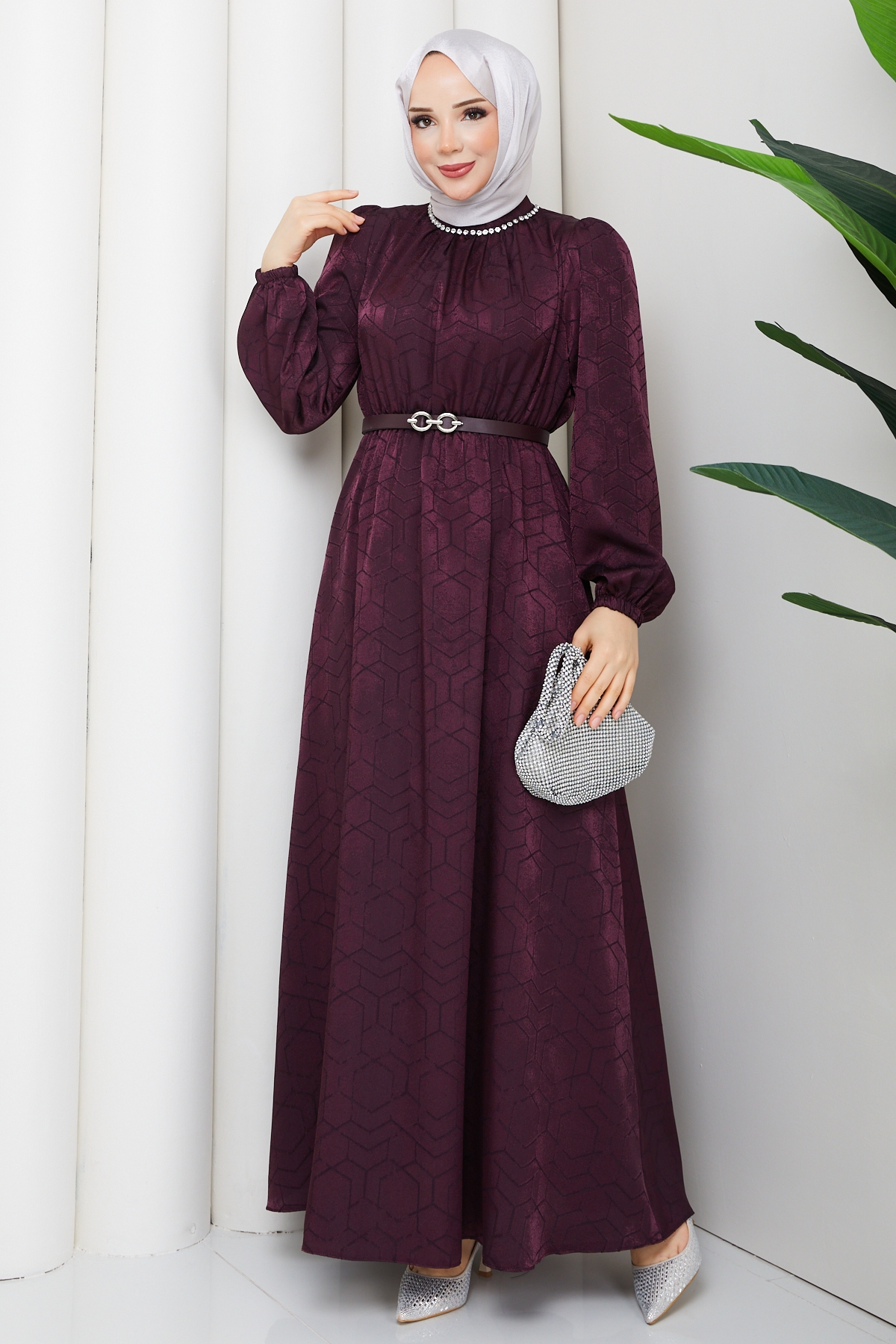 Işık Tesettür Elbise - Mürdüm