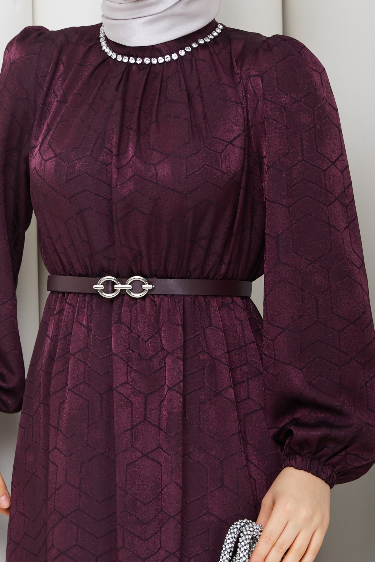 Işık Tesettür Elbise - Mürdüm