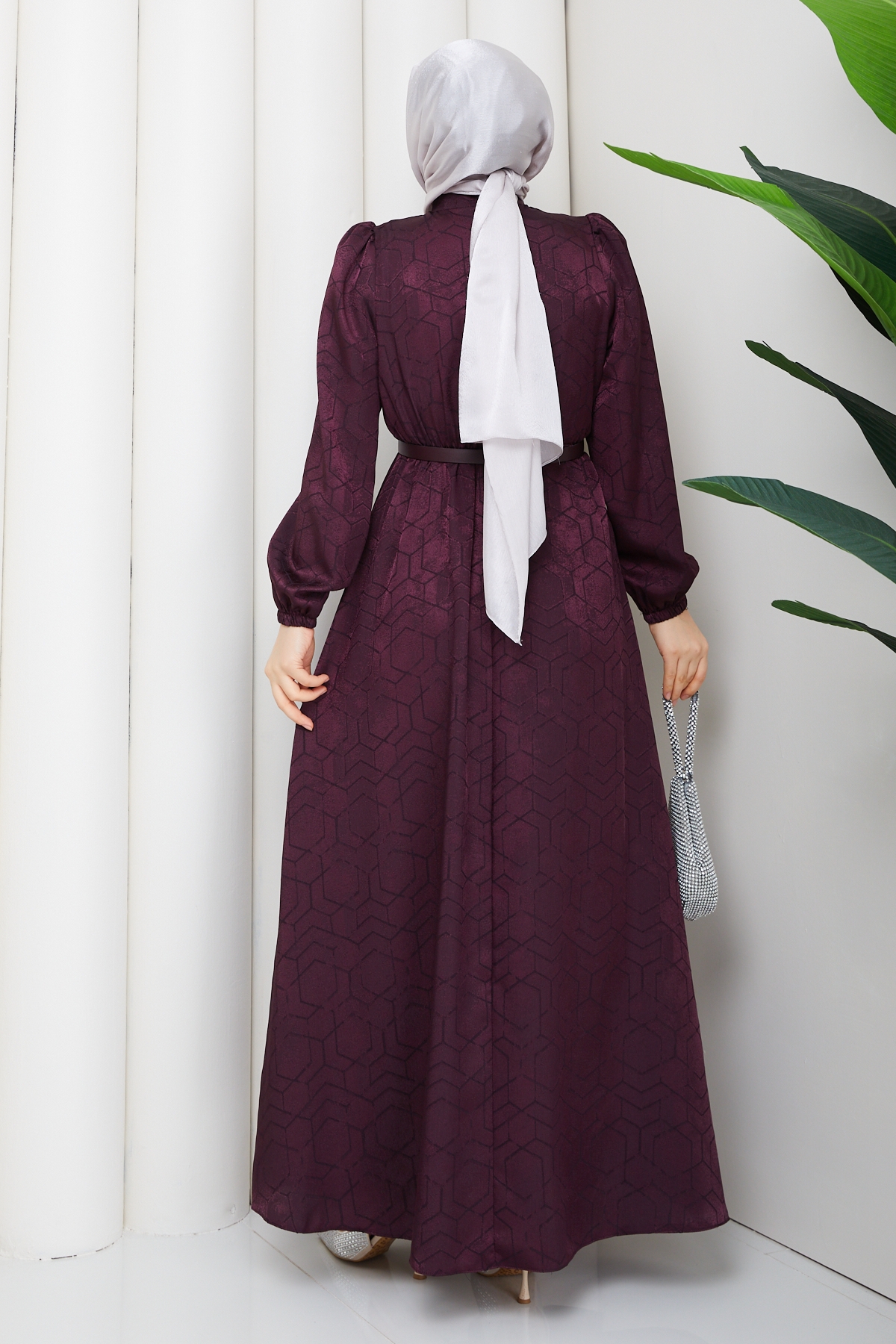 Işık Tesettür Elbise - Mürdüm