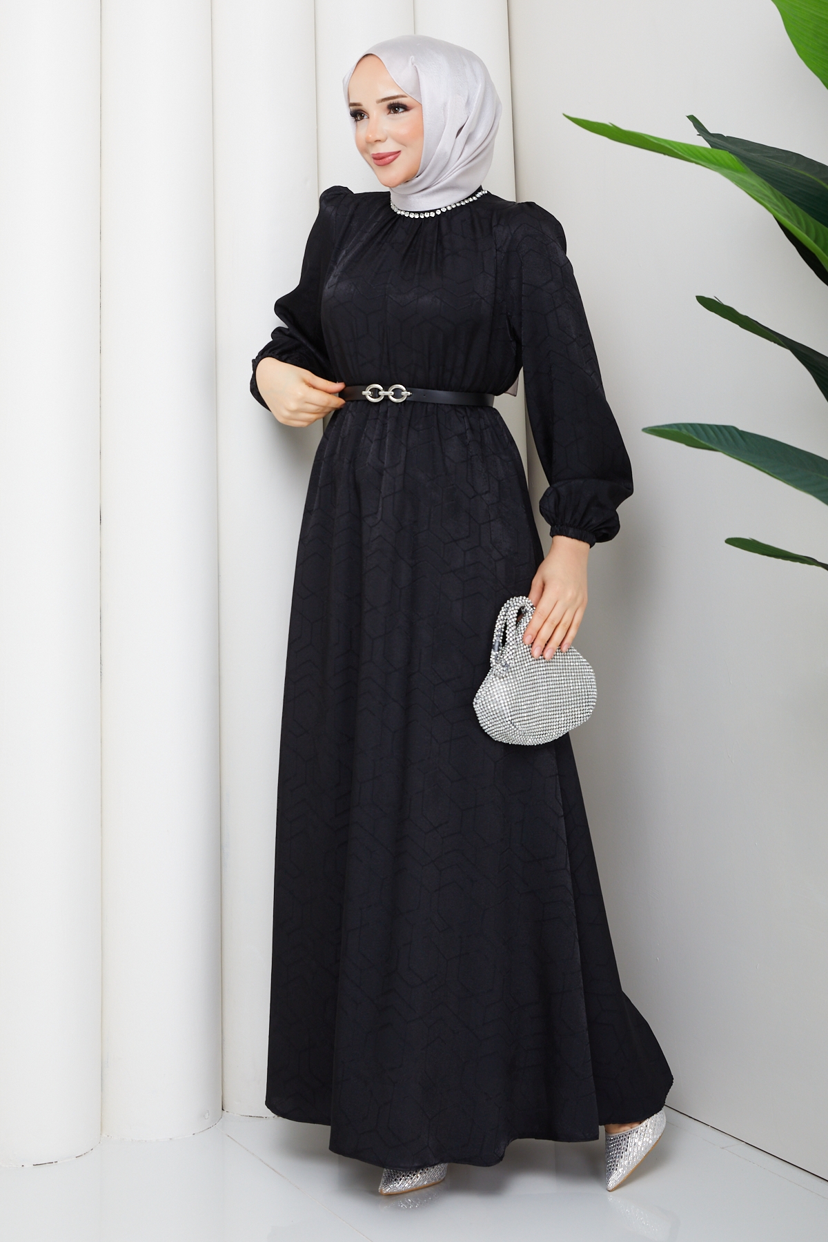 Işık Tesettür Elbise - Siyah