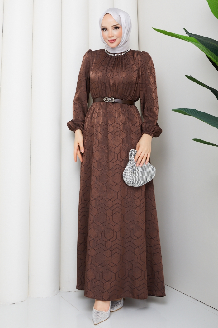 Işık Tesettür Elbise - Kahve