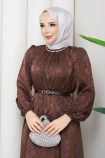 Işık Tesettür Elbise - Kahve
