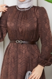 Işık Tesettür Elbise - Kahve