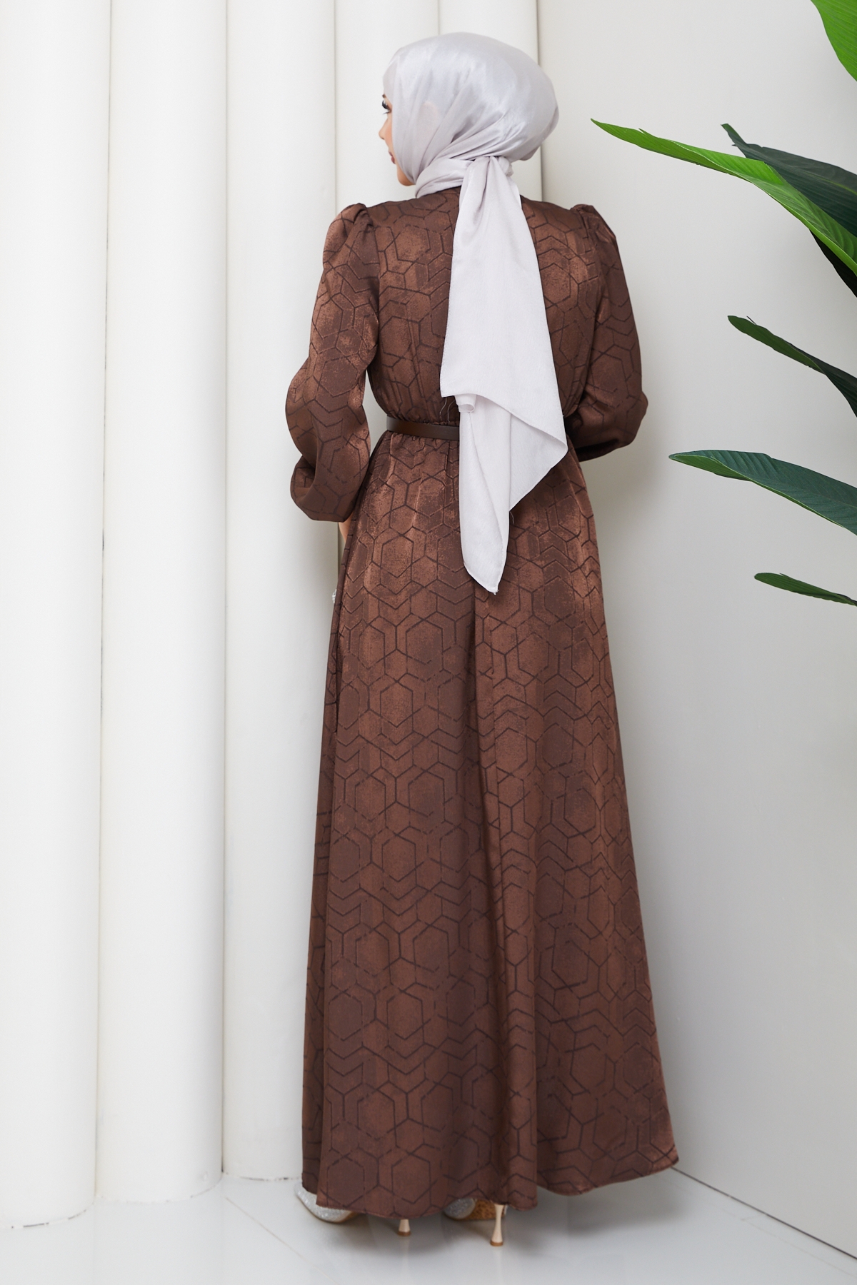 Işık Tesettür Elbise - Kahve
