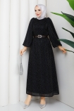 Kemerli Tesettür Elbise - Siyah