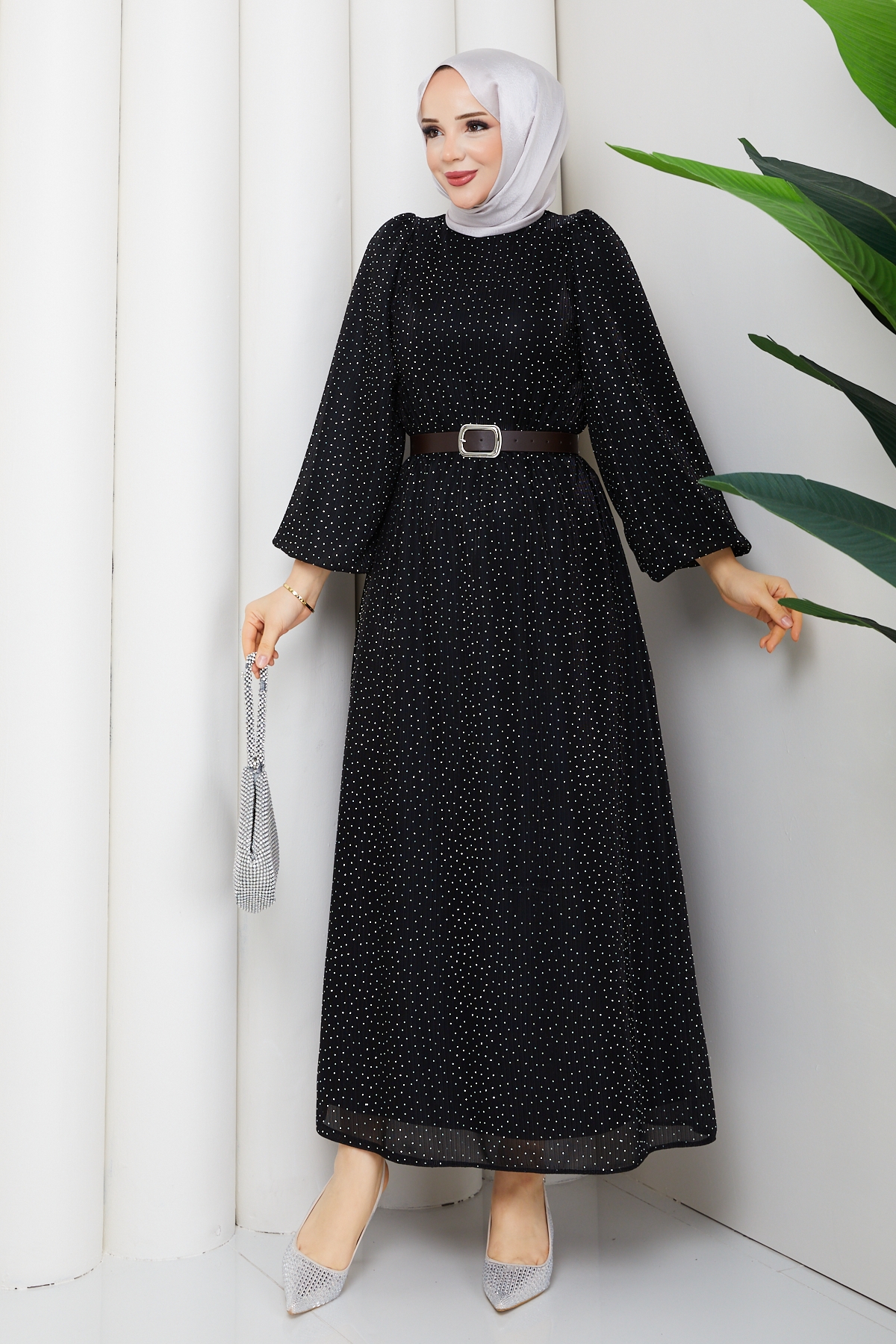 Kemerli Tesettür Elbise - Siyah