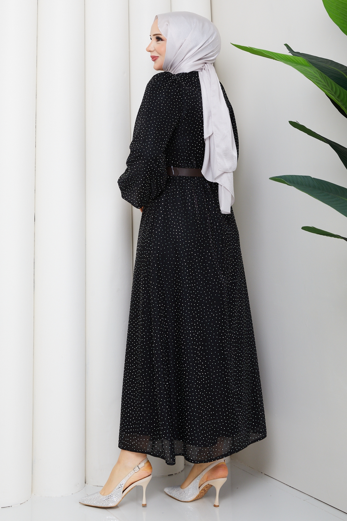 Kemerli Tesettür Elbise - Siyah