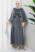 Kemerli Tesettür Elbise - Antrasit