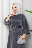 Kemerli Tesettür Elbise - Antrasit