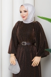 Kemerli Tesettür Elbise - Kahve