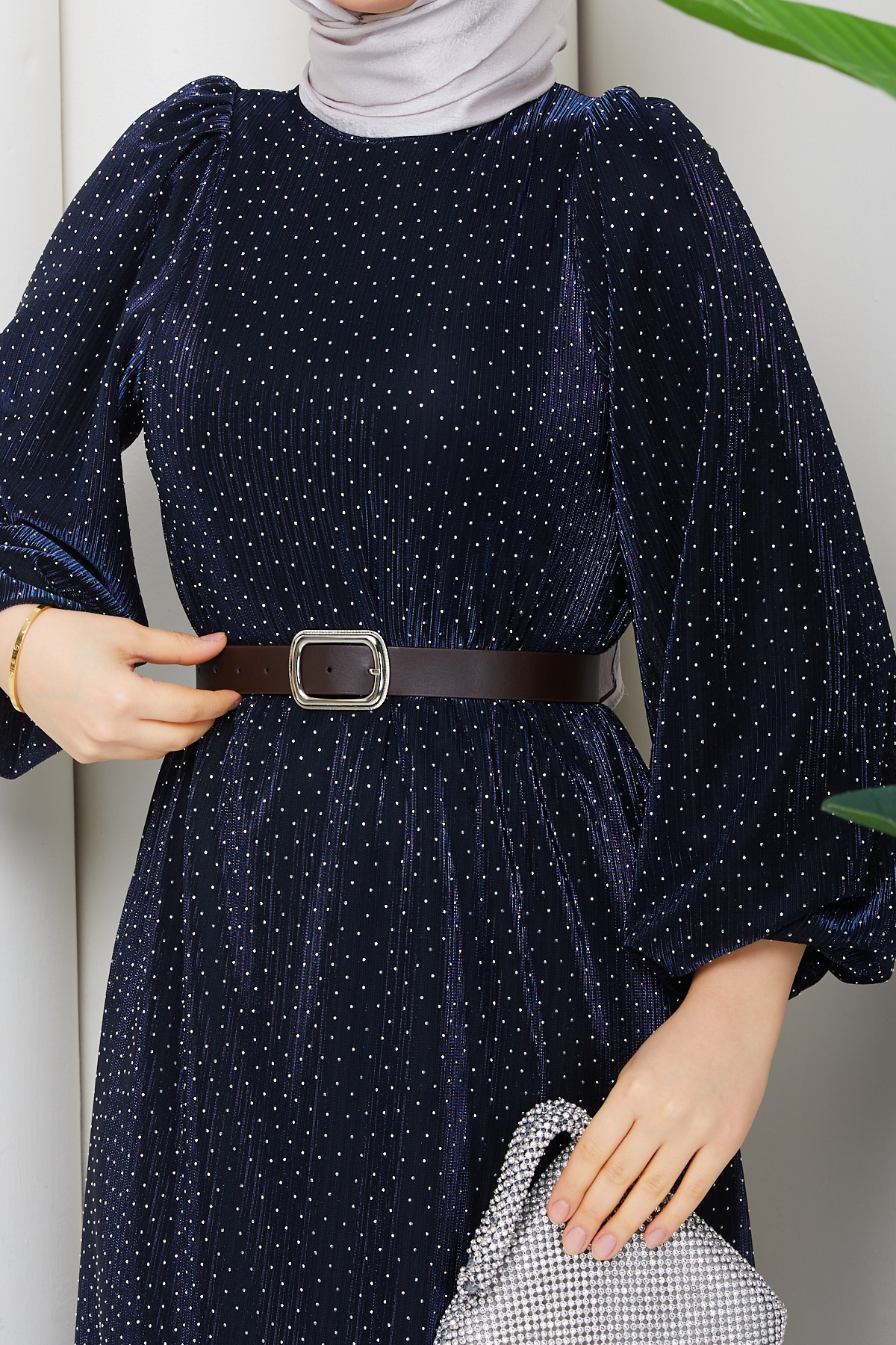 Kemerli Tesettür Elbise - Lacivert