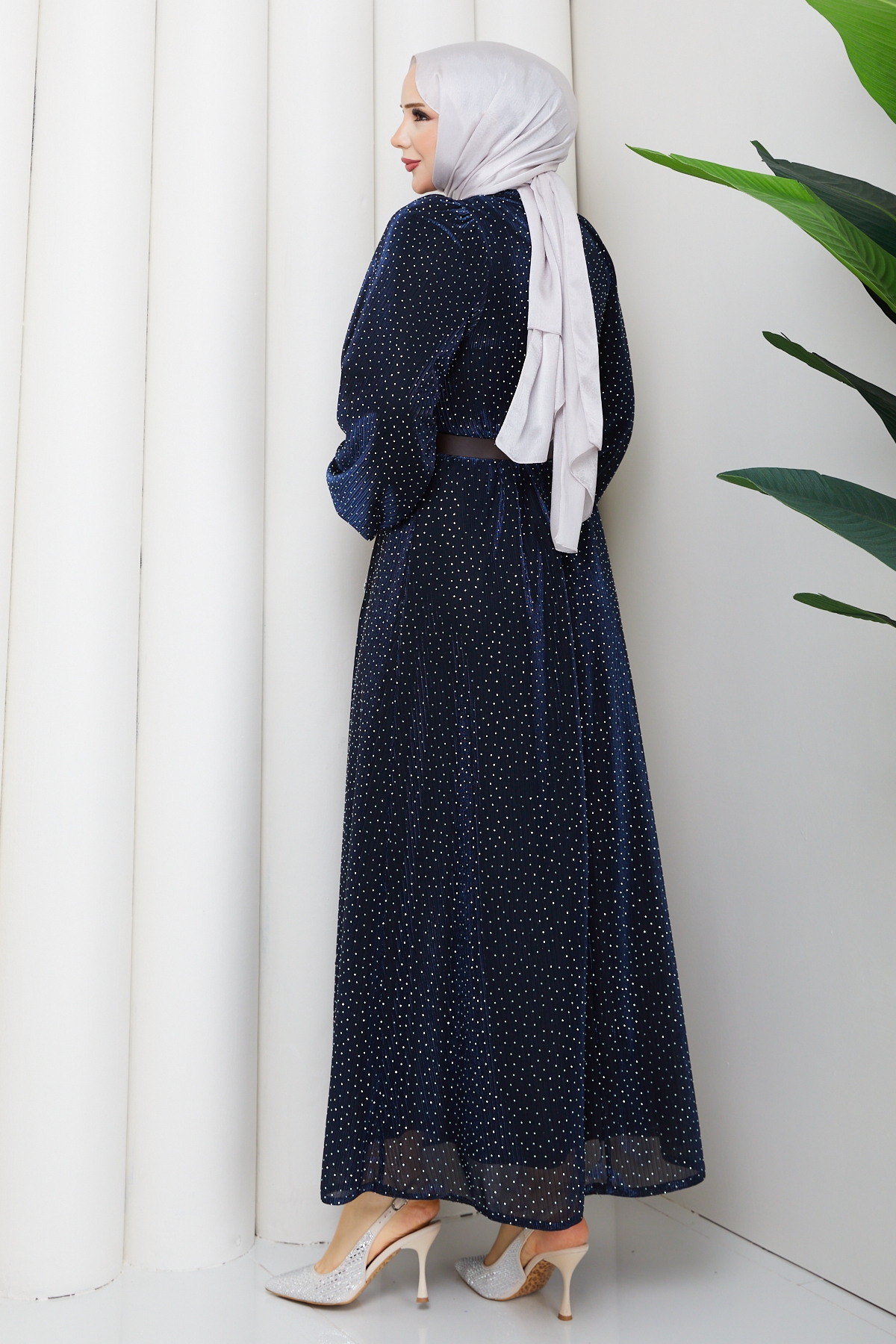 Kemerli Tesettür Elbise - Lacivert