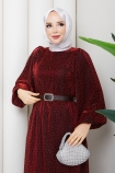Kemerli Tesettür Elbise - Kırmızı